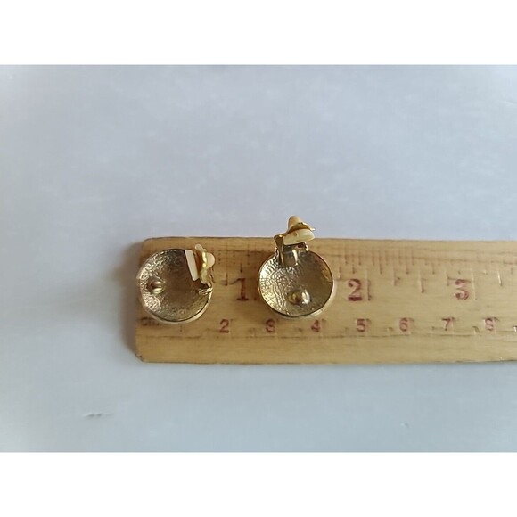 Red And Gold Tone Clip-on Earrings Vintage - Picture 10 of 10